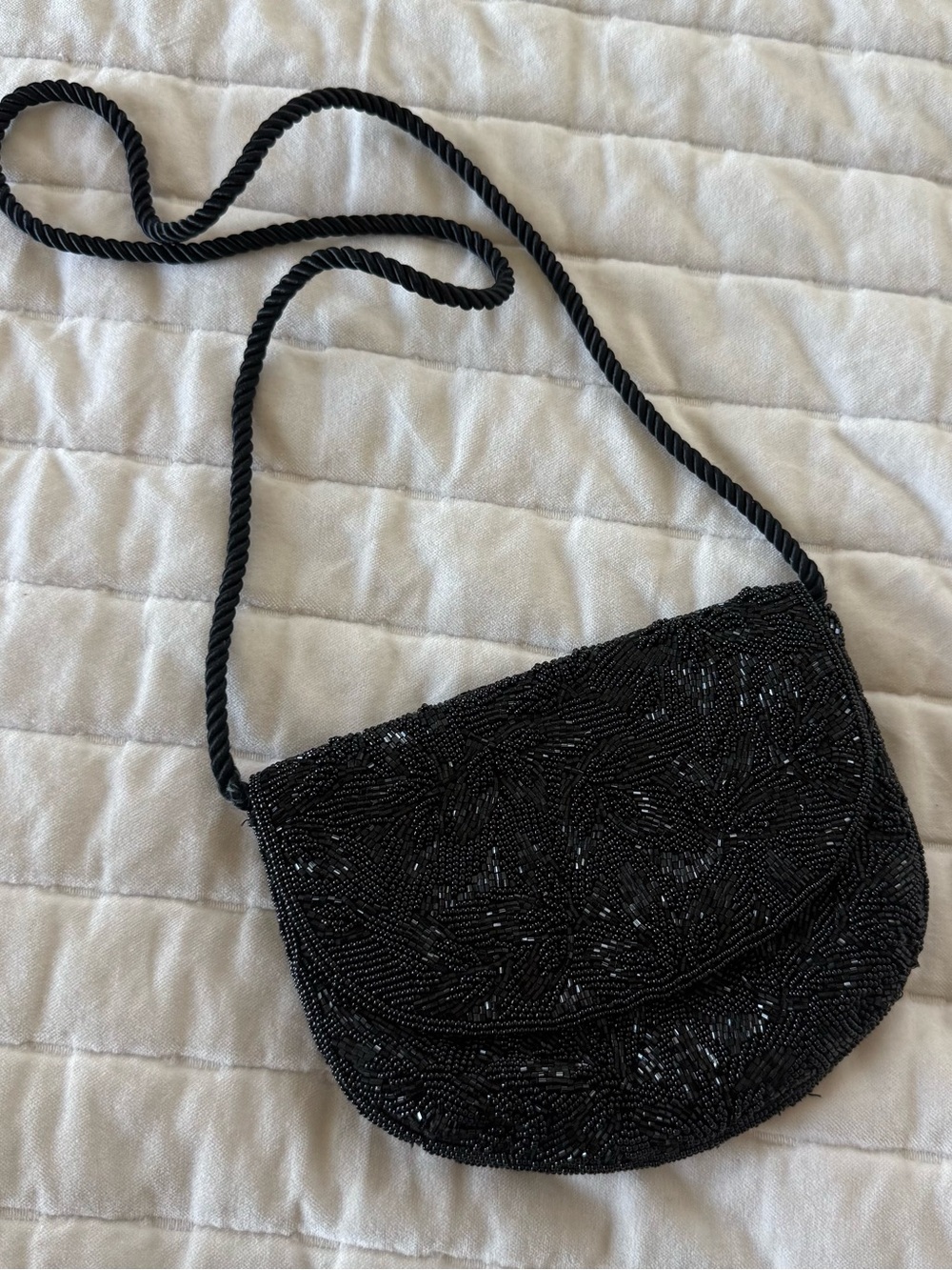 Vintage 90s 80s Evening Purse Bag Black Embellished Beads  Braided Strap